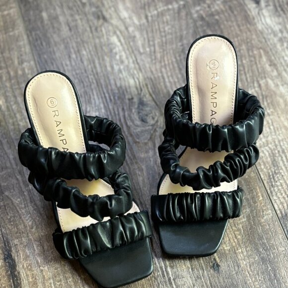 NEW Rampage Square Toe Ruched Heeled Sandals Black with Clear Heels Women's 6 - Picture 16 of 16